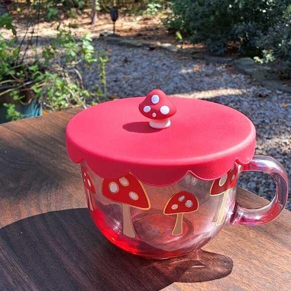 Sheffield Home Dining Glass Mushroom Mug with Silicone Topper, Red/Beige/White - Picture 6 of 10